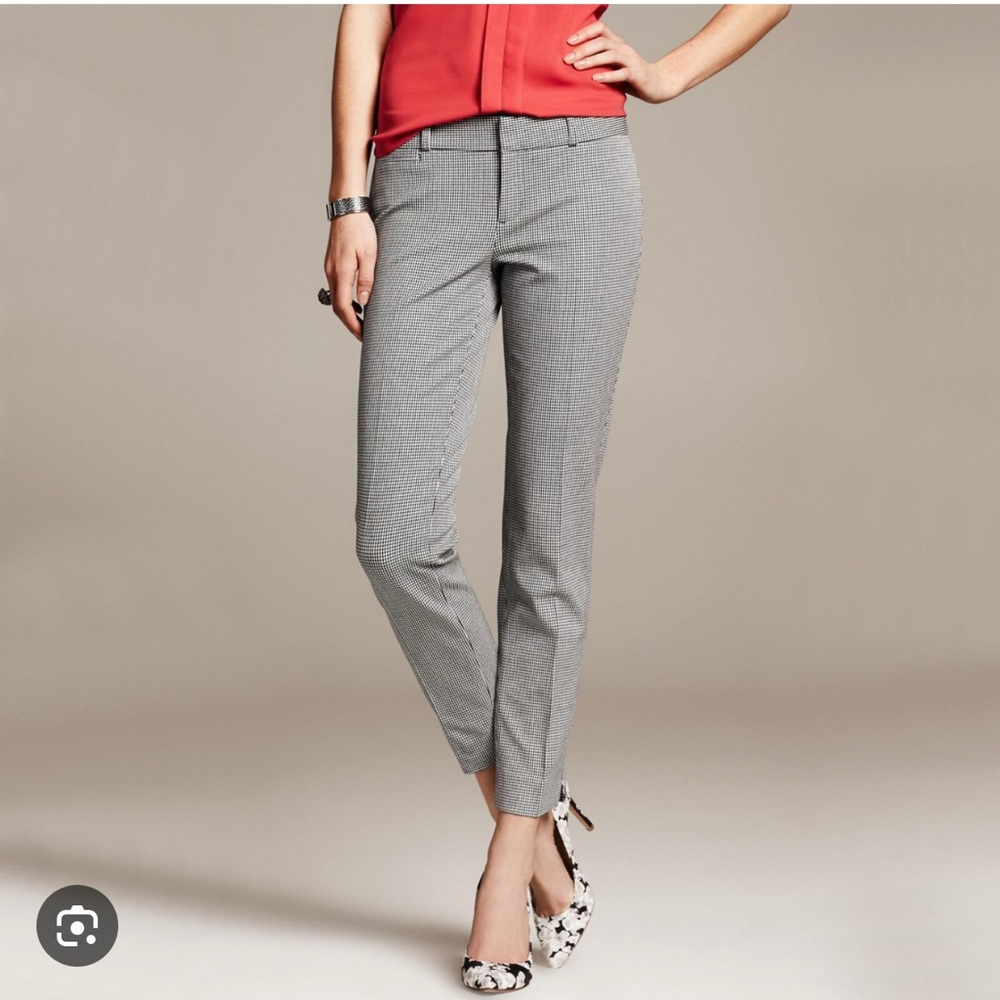 Banana Republic Sloan Fit Stretch Ankle Pant, Black & White Houndstooth Size 4